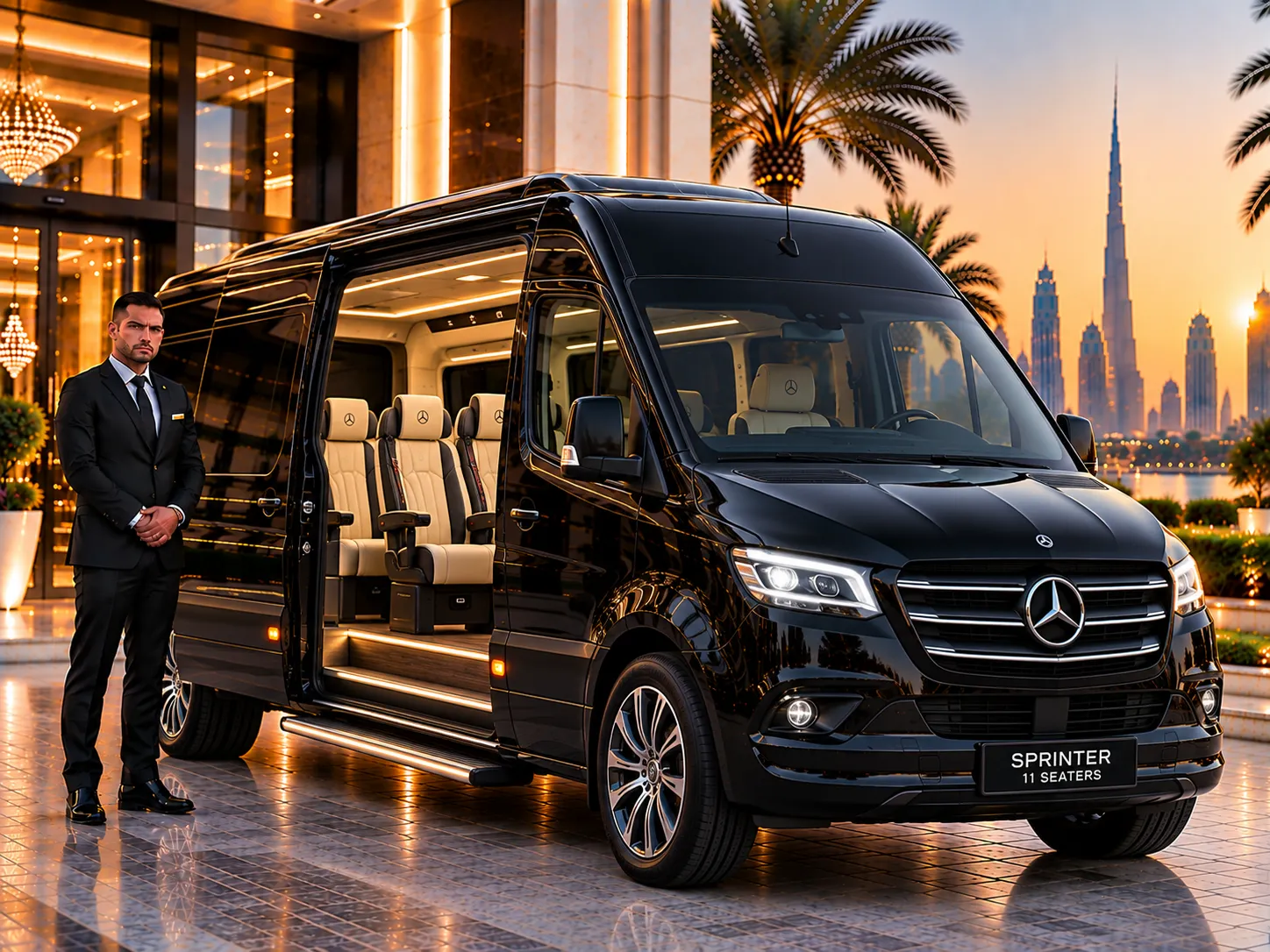 Mercedes Sprinter luxury van for wedding guest shuttle in Dubai