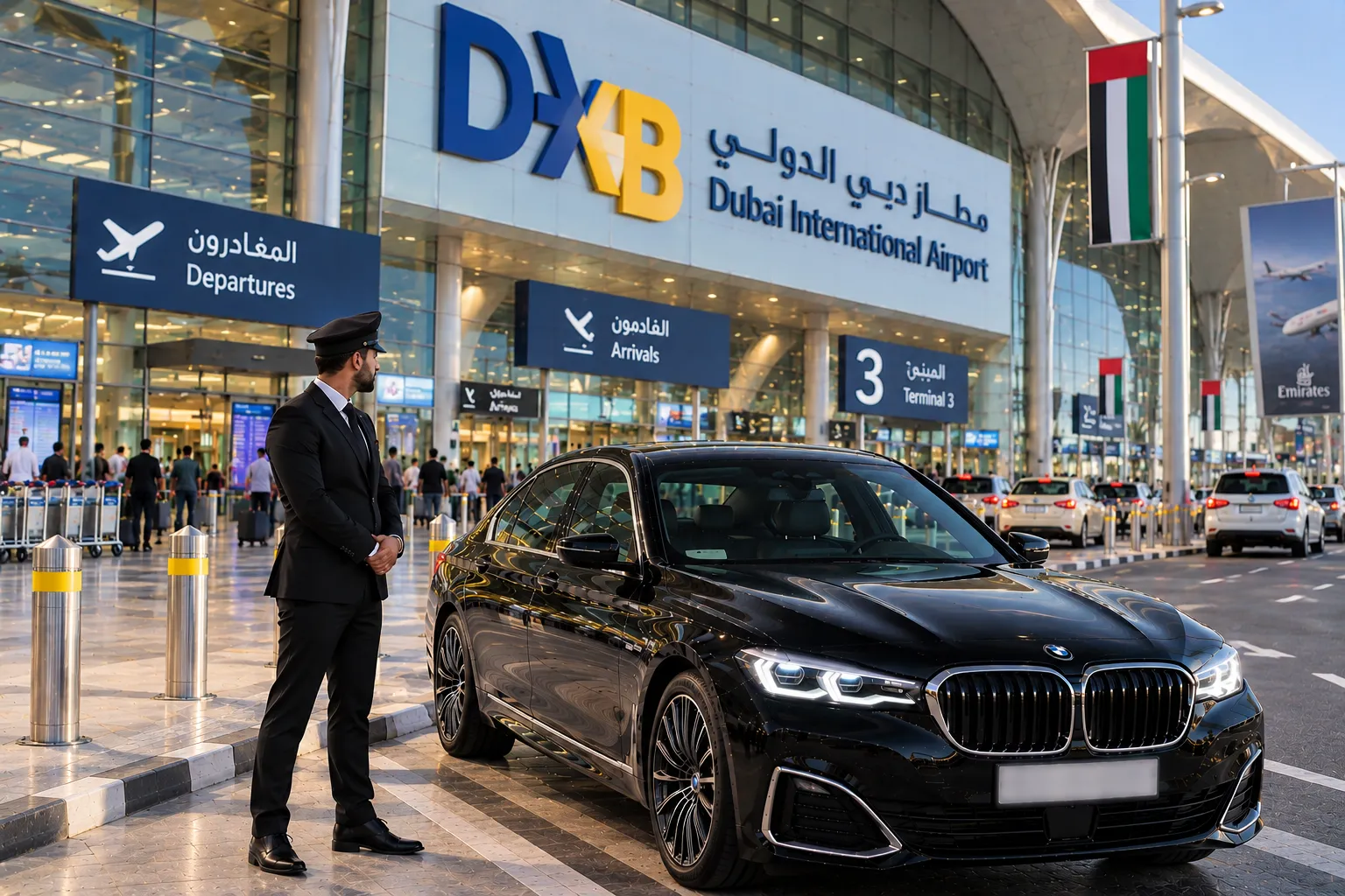 Chauffeur and BMW at DXB Terminal 3